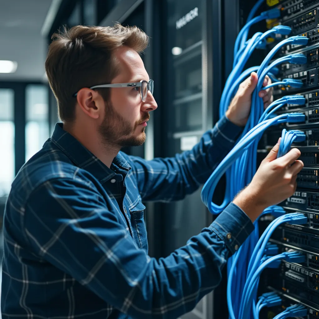 Technik pracujúci na konfigurácii siete